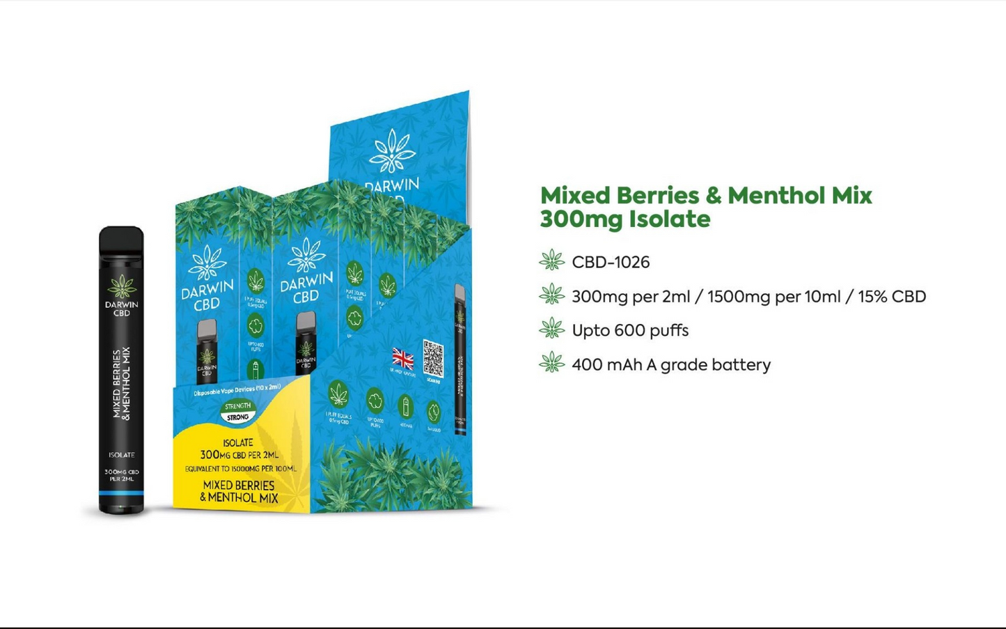 Mixed Berry & Menthol 600 PUFFs 300 mg CBD